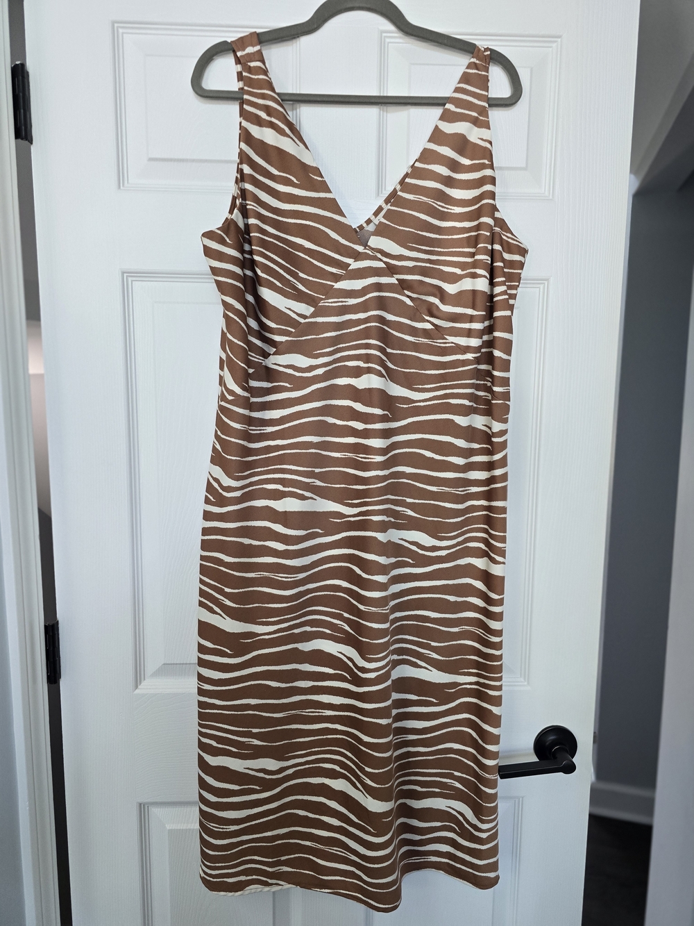 Brown and White Zebra-Print Slip Dress